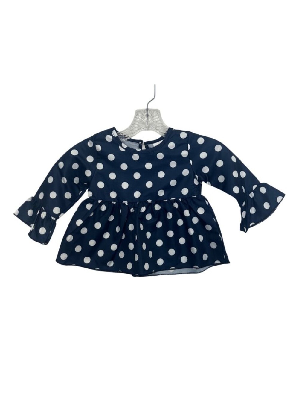 PatPat Polka Dot Baby Girl Top Shirt Ruffle Long Sleeve Peplum 12-18M Blue White